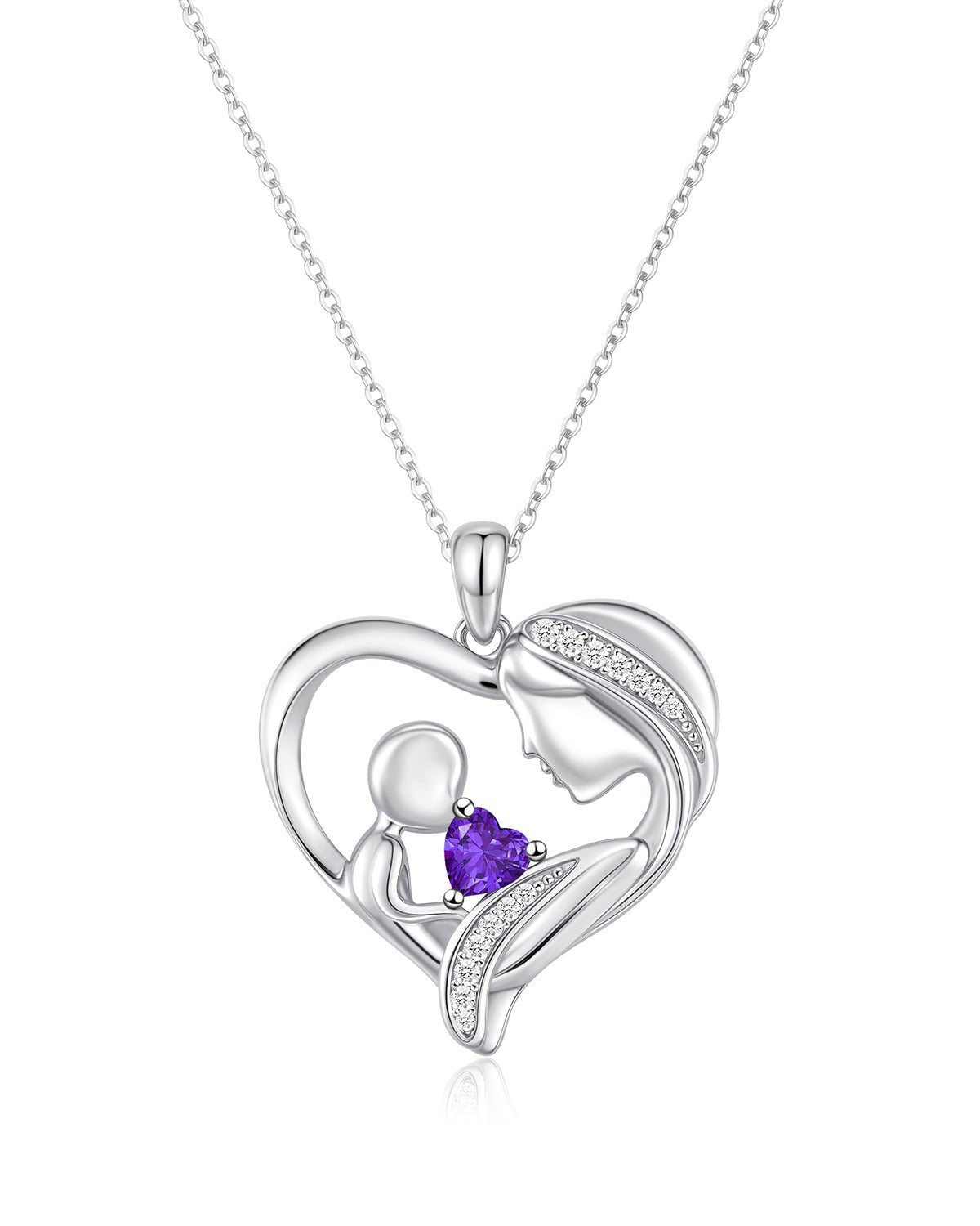 Mother and Child Heart Birthstone Necklace