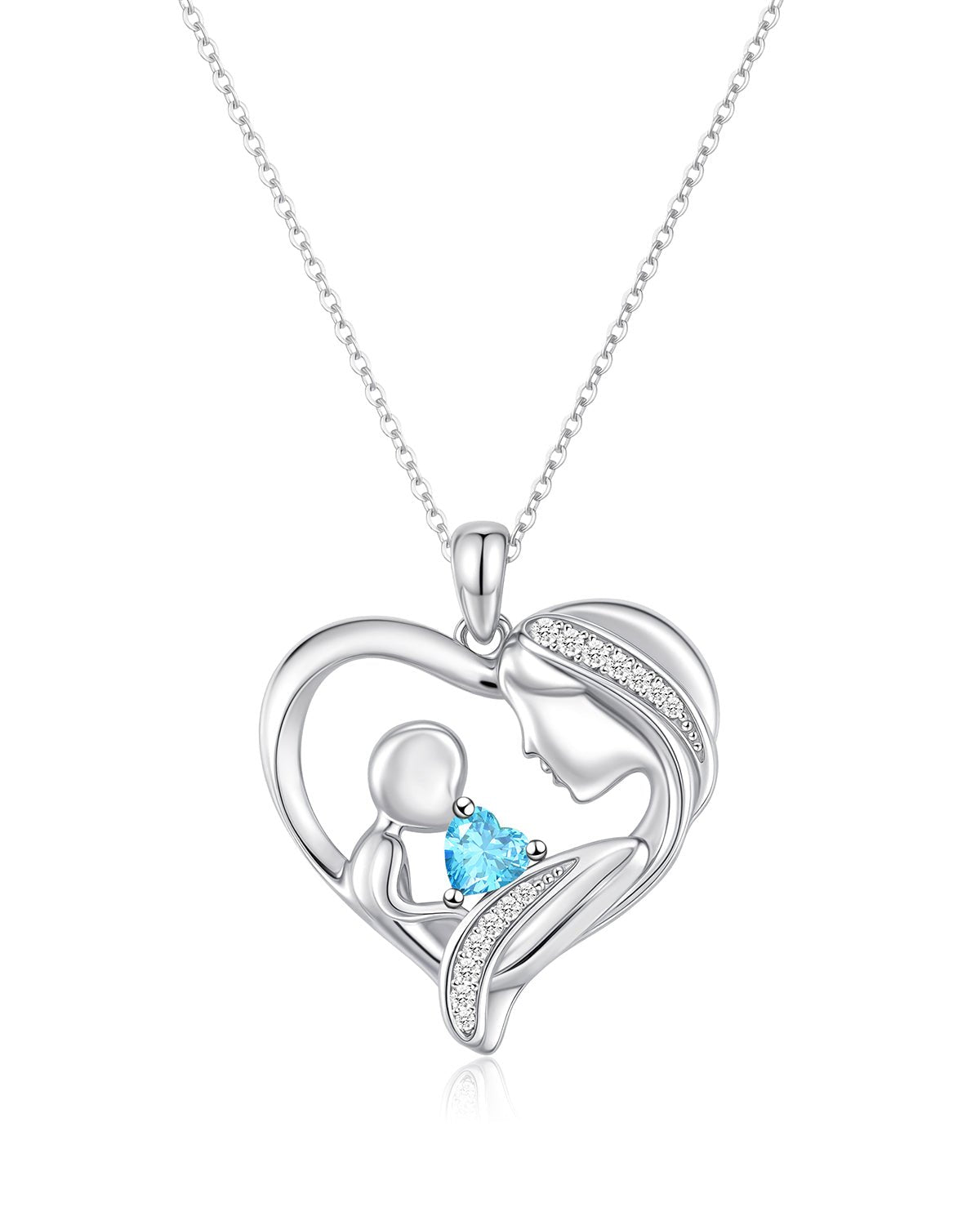 Mother and Child Heart Birthstone Necklace