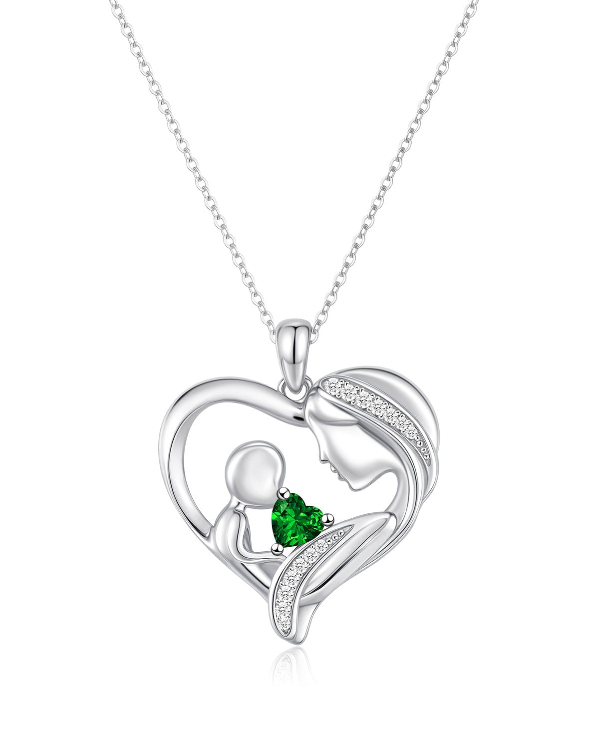 Mother and Child Heart Birthstone Necklace