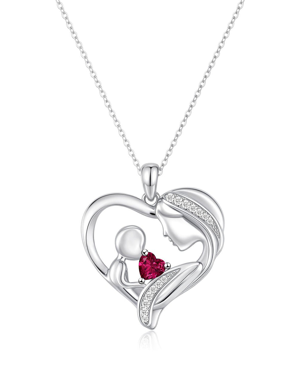 Mother and Child Heart Birthstone Necklace