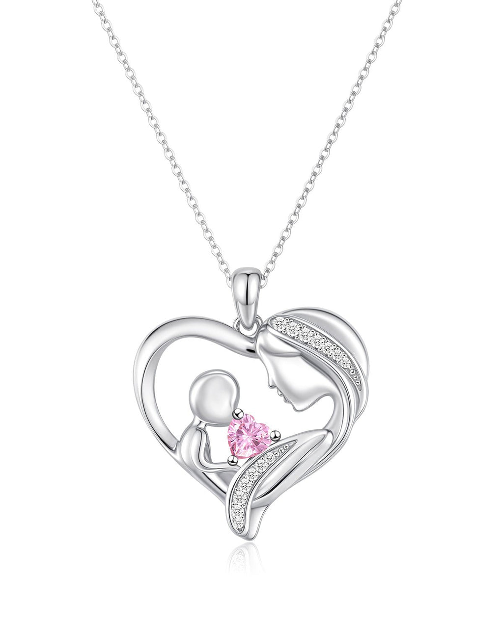 Mother and Child Heart Birthstone Necklace