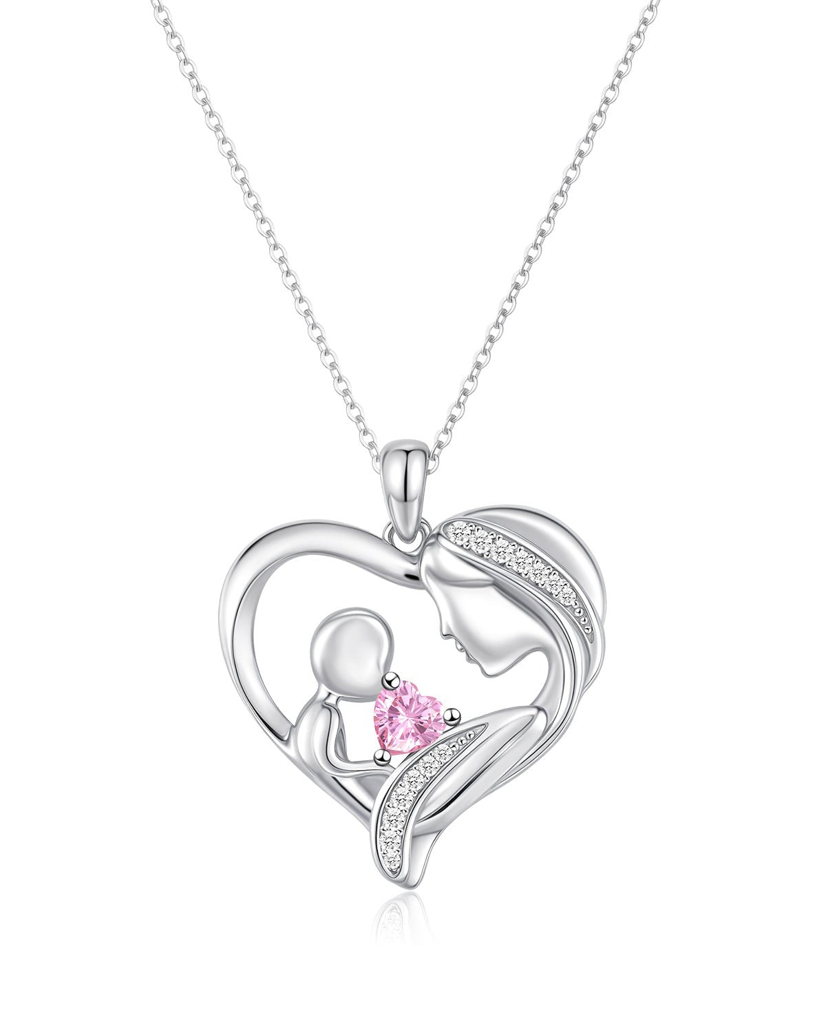 Mother and Child Heart Birthstone Necklace