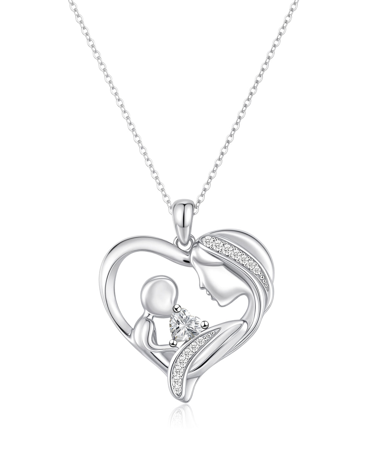 Mother and Child Heart Birthstone Necklace