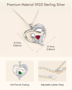 Mother and Child Heart Birthstone Necklace