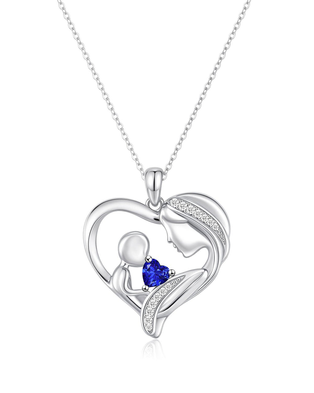 Mother and Child Heart Birthstone Necklace