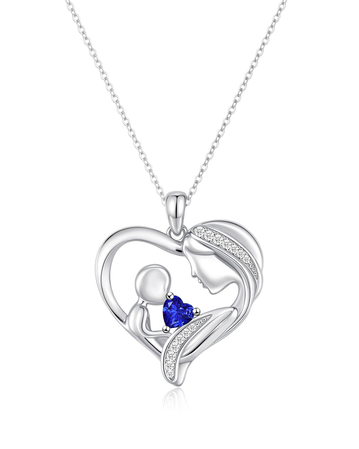 Mother and Child Heart Birthstone Necklace