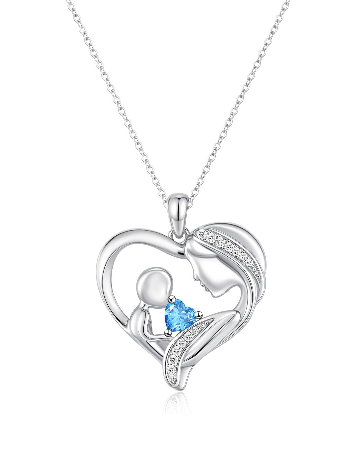 Mother and Child Heart Birthstone Necklace