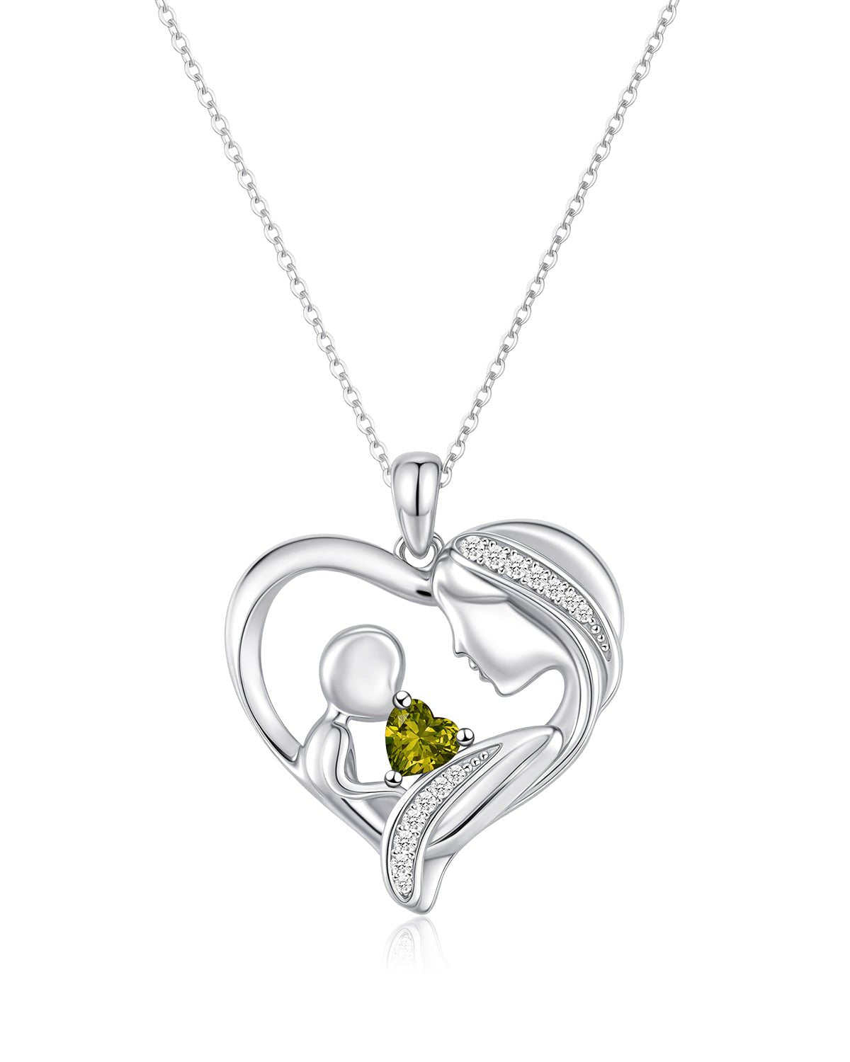 Mother and Child Heart Birthstone Necklace