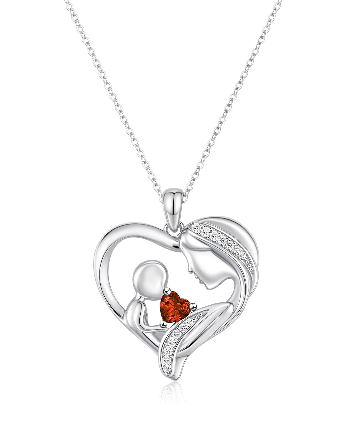 Mother and Child Heart Birthstone Necklace