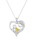 Mother and Child Heart Birthstone Necklace
