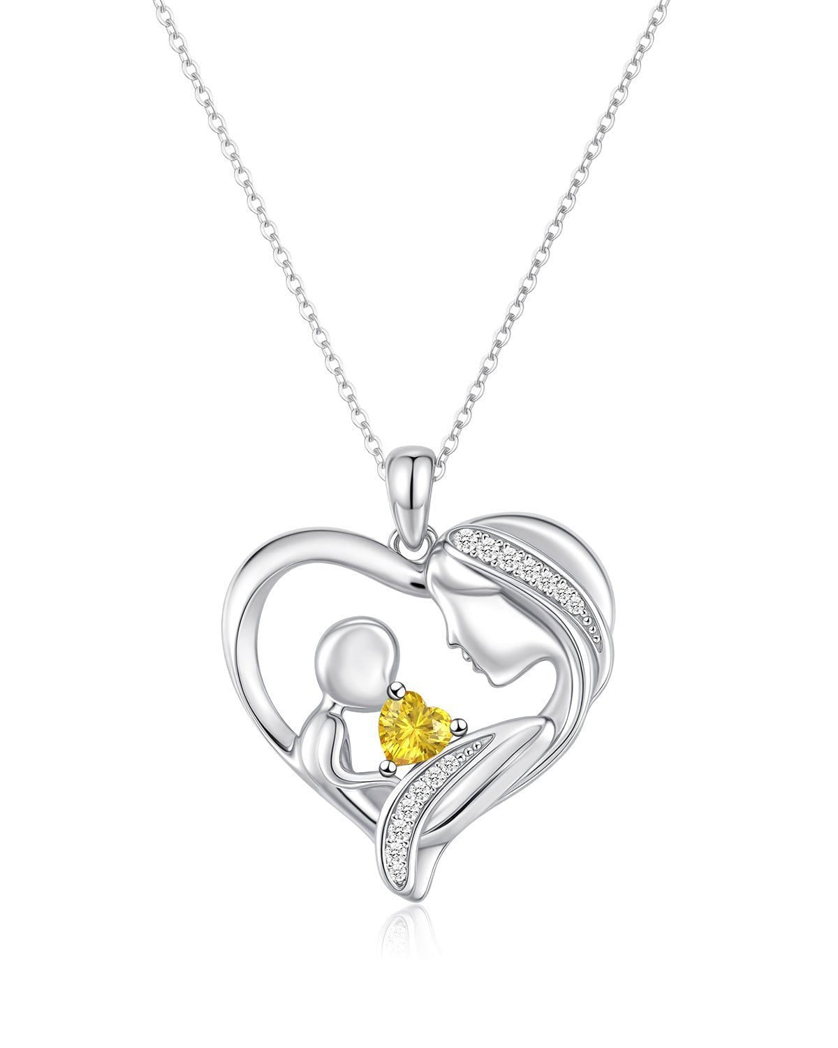 Mother and Child Heart Birthstone Necklace