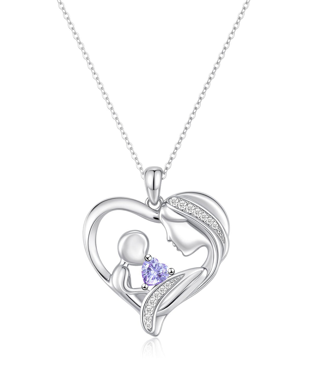 Mother and Child Heart Birthstone Necklace
