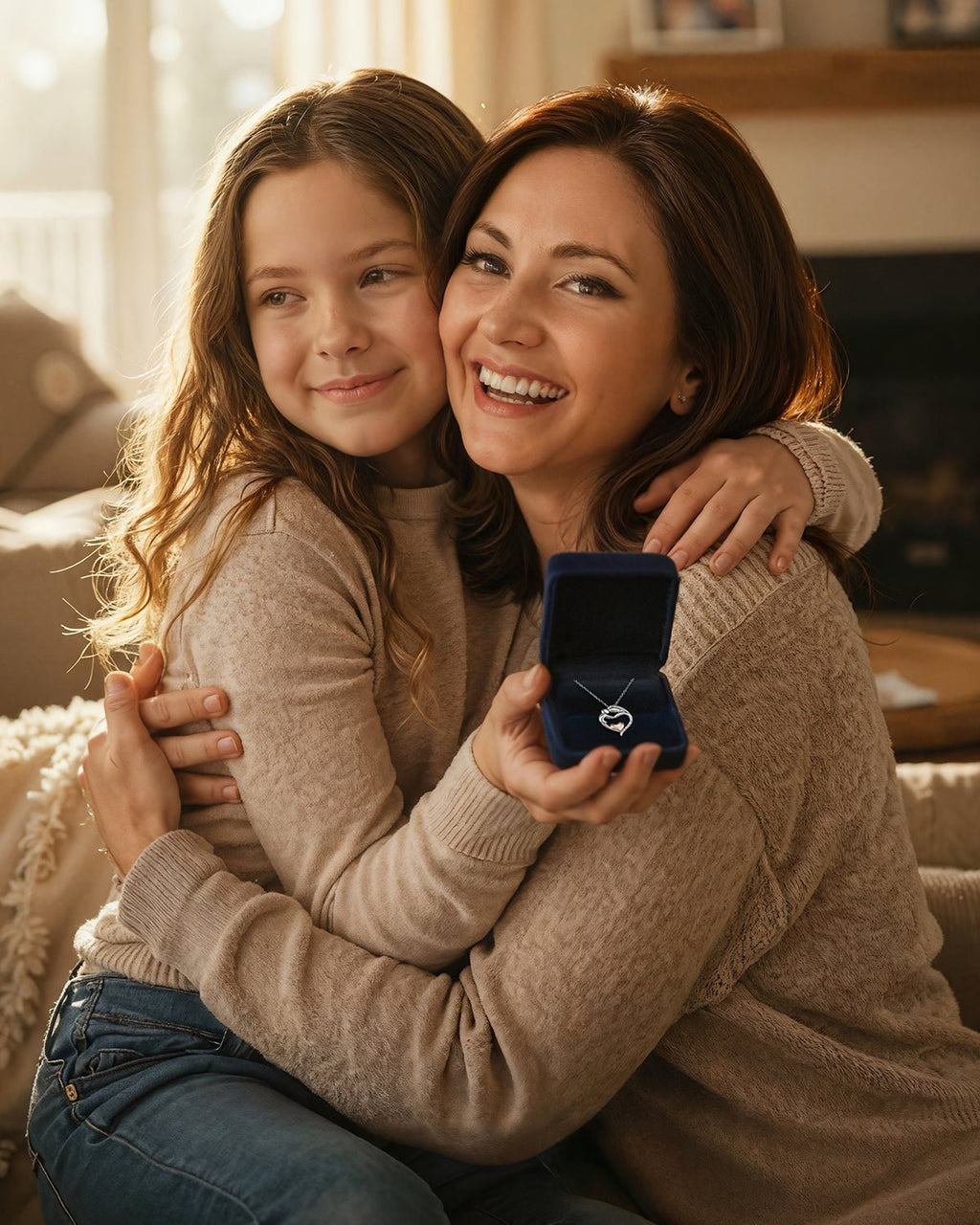 New Mom and Child Heart Necklace