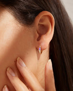 Purple CZ Small Gold Hoop Earring