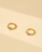 Purple CZ Small Gold Hoop Earring