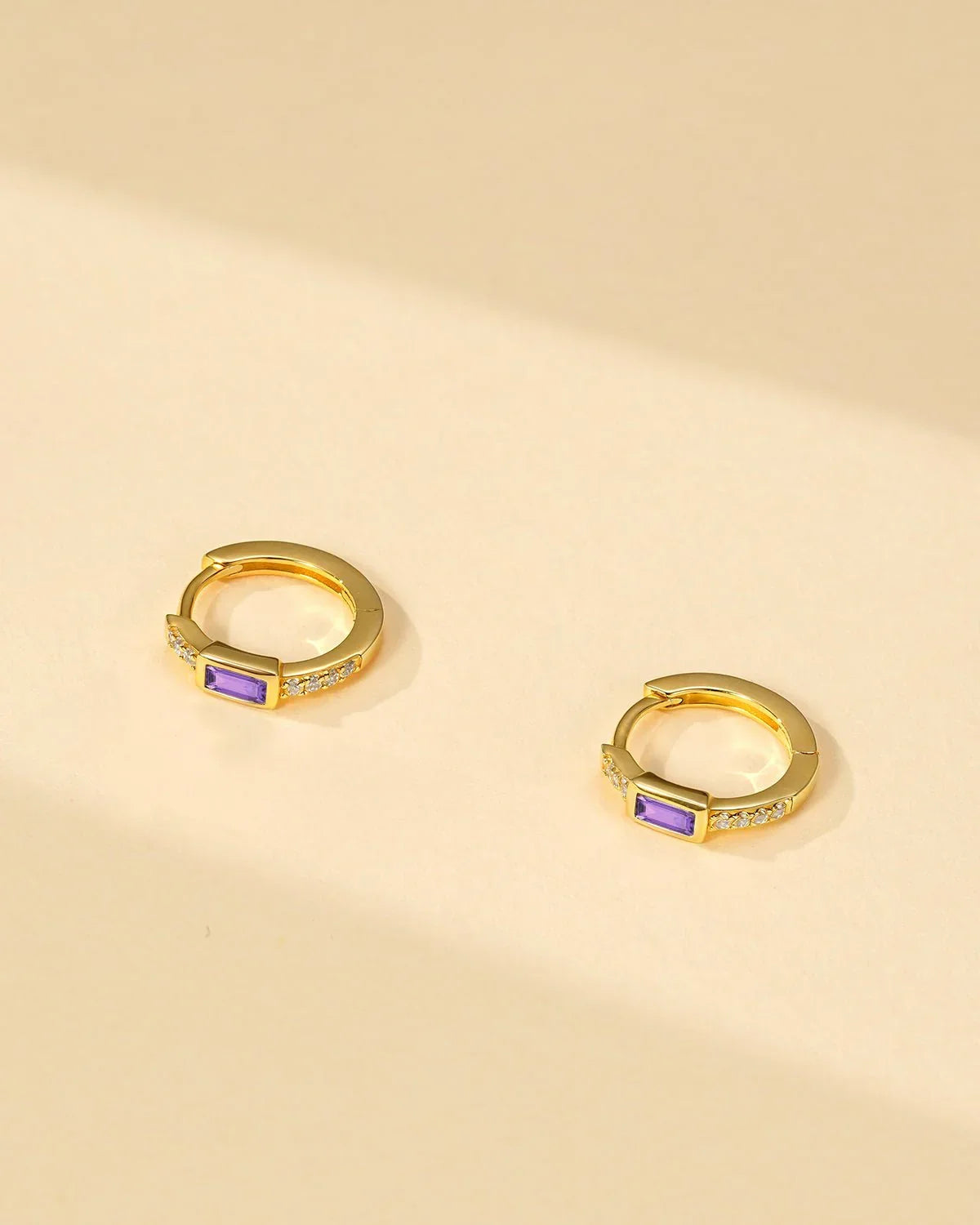 Purple CZ Small Gold Hoop Earring