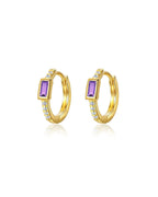 Purple CZ Small Gold Hoop Earring