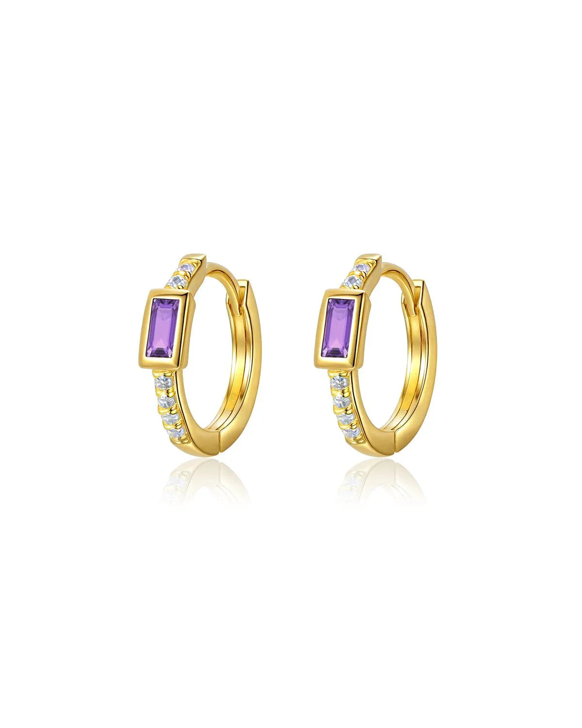 Purple CZ Small Gold Hoop Earring