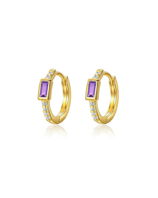 Purple CZ Small Gold Hoop Earring Hover Image