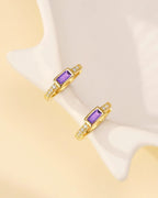 Purple CZ Small Gold Hoop Earring