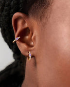 Purple CZ Small Gold Hoop Earring