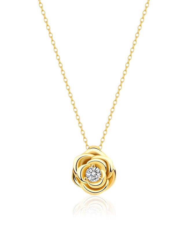 14k Gold Plated Rose Flower Pendant Necklace Hover Image