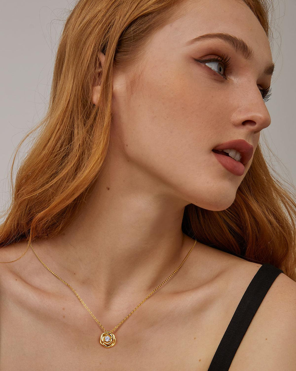 14k Gold Plated Rose Flower Pendant Necklace