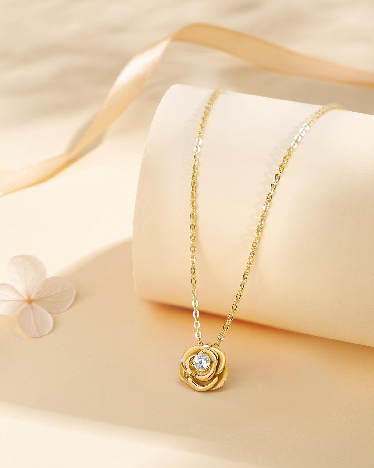 14k Gold Plated Rose Flower Pendant Necklace