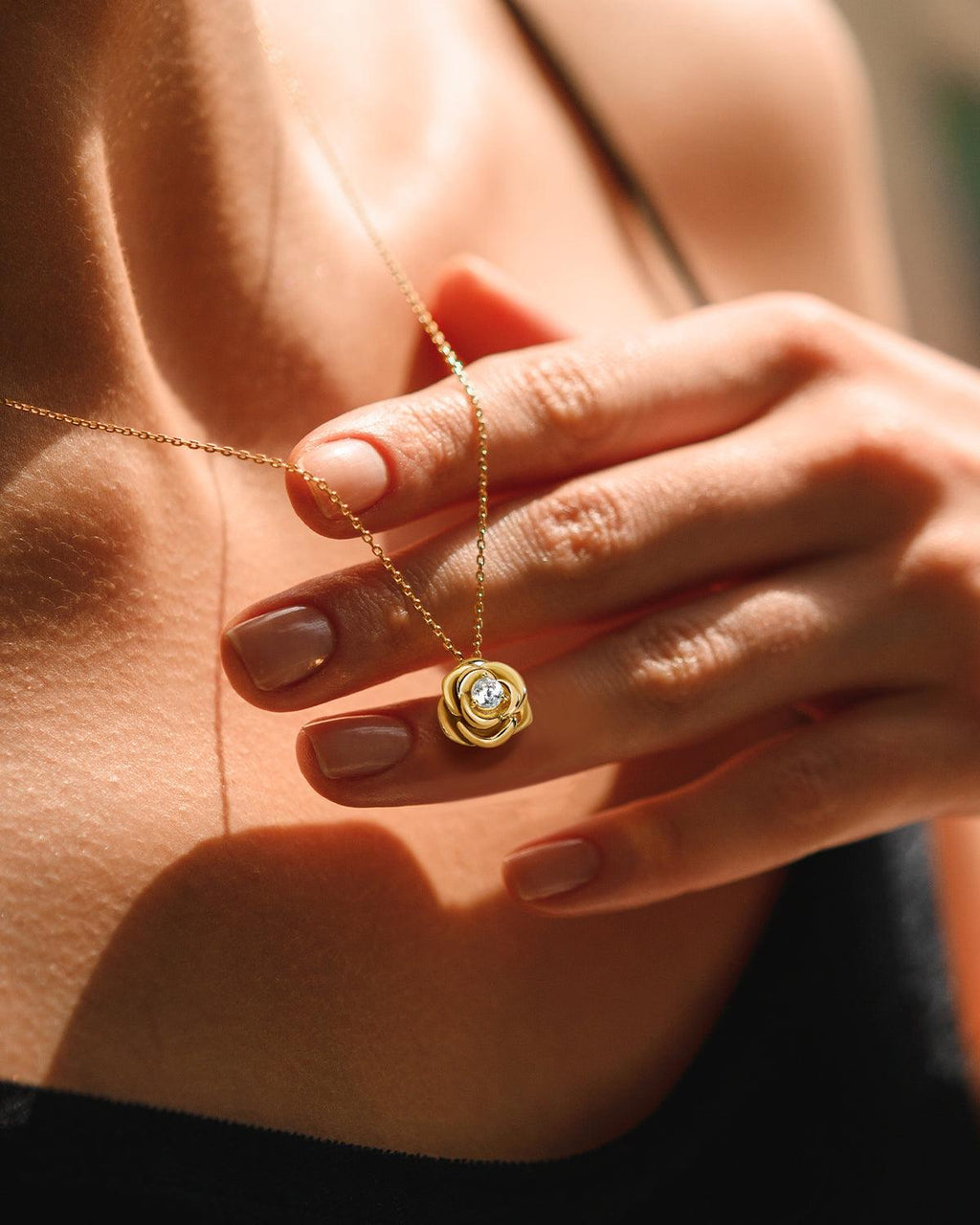 14k Gold Plated Rose Flower Pendant Necklace