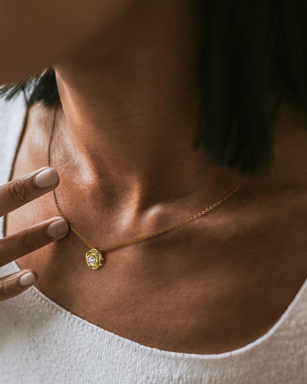14k Gold Plated Rose Flower Pendant Necklace