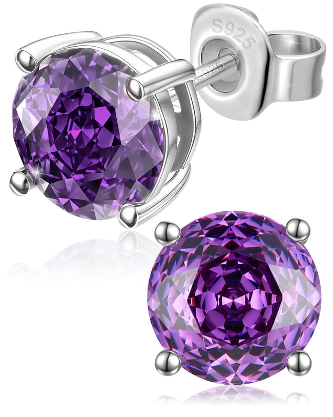 Rose Cut Sterling Silver Birthstone Stud Earrings Hover Image