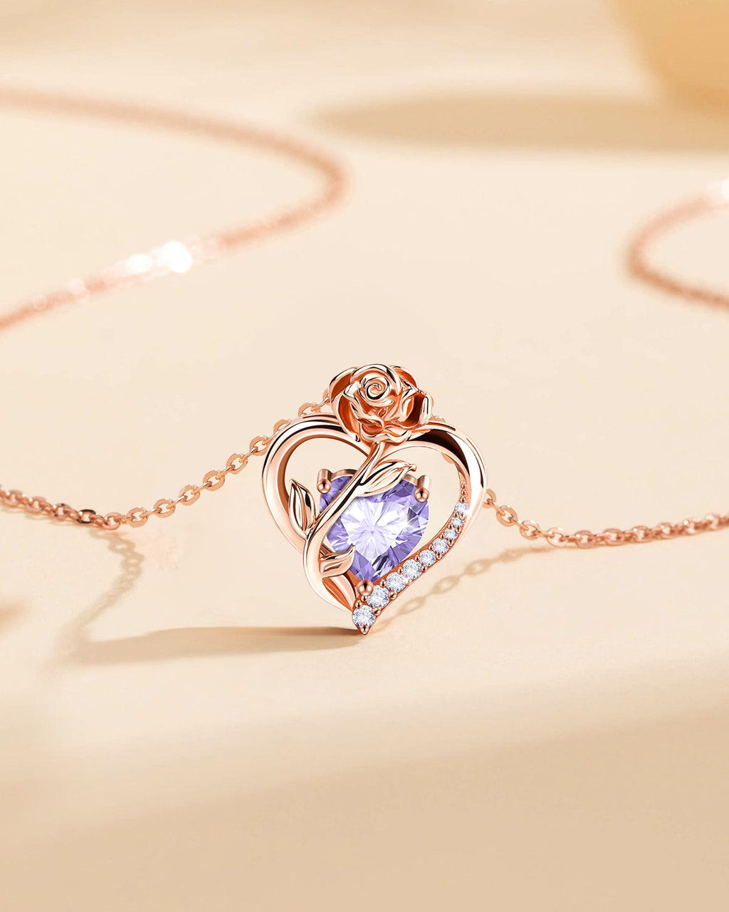 Rose Gold Plated Sterling Silver Birthstone Necklace
