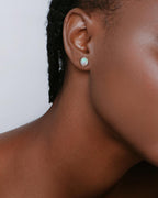 Round White Gold Opal Stud Earrings