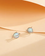 Round White Gold Opal Stud Earrings