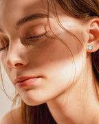 Round White Gold Opal Stud Earrings