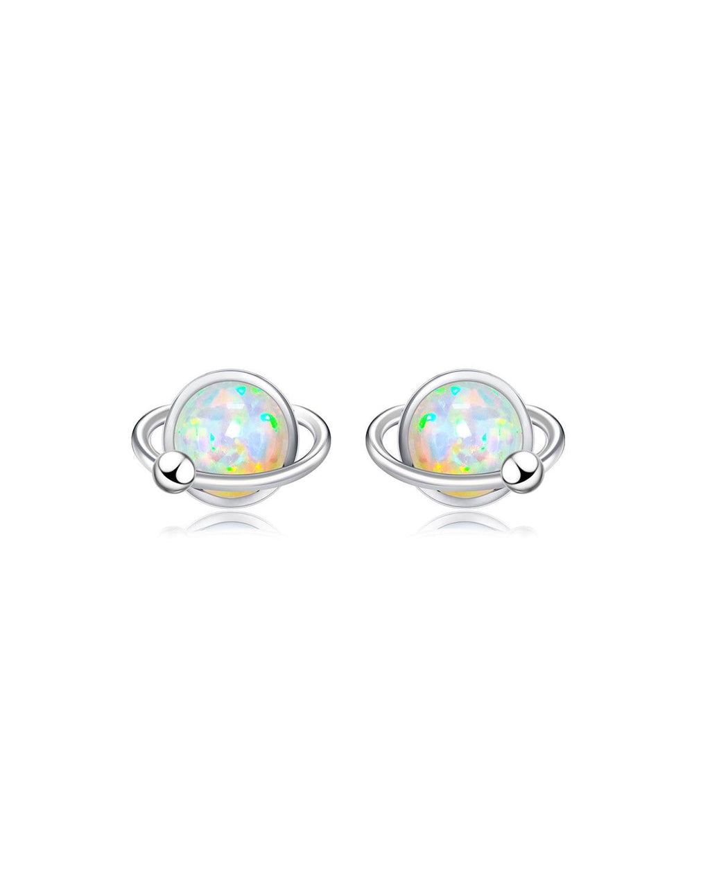 Round White Gold Opal Stud Earrings