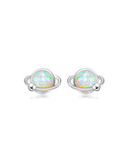Round White Gold Opal Stud Earrings