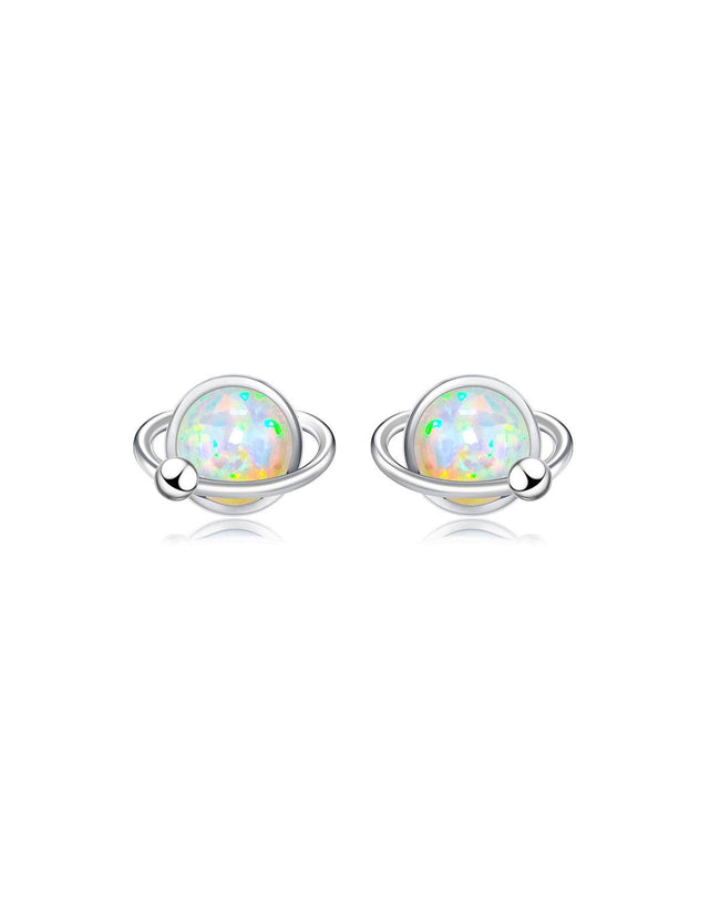 Round White Gold Opal Stud Earrings Hover Image