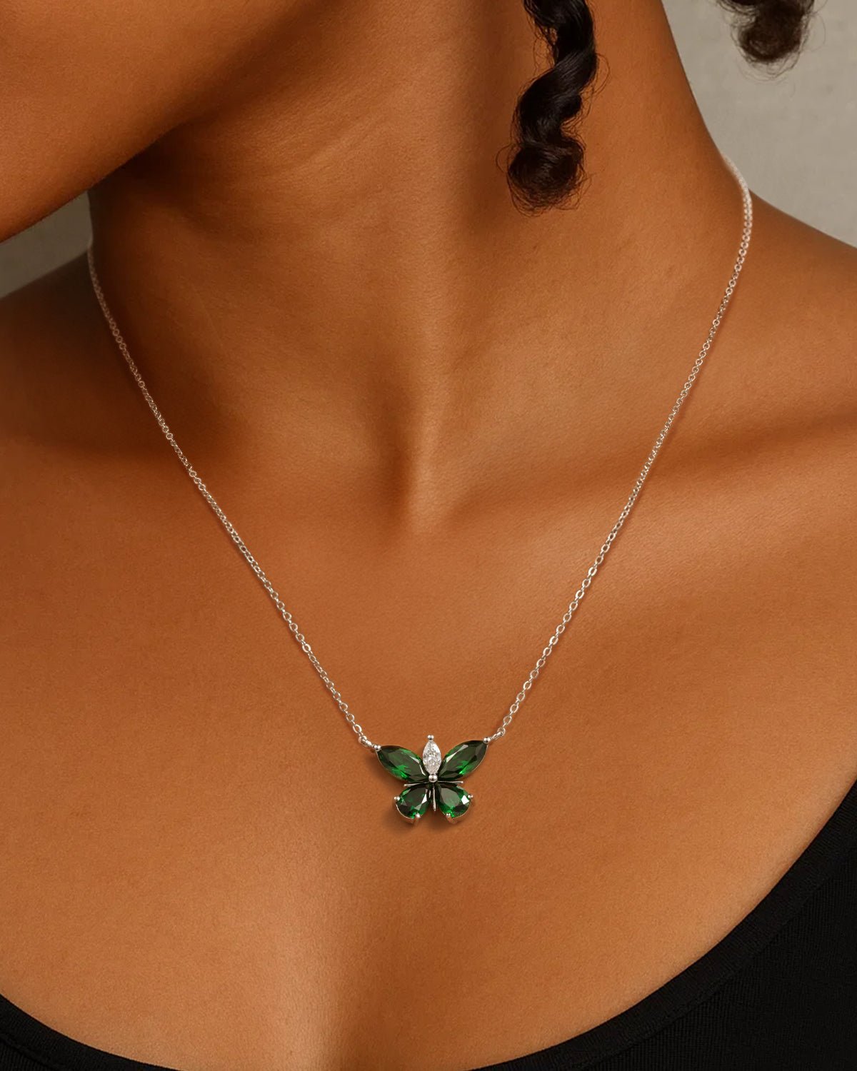 Silver Butterfly Birthstone Necklace