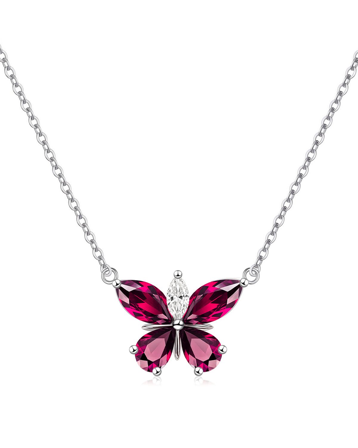Silver Butterfly Birthstone Necklace