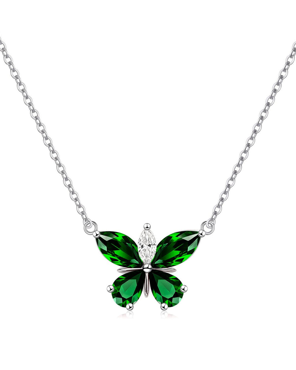 Silver Butterfly Birthstone Necklace