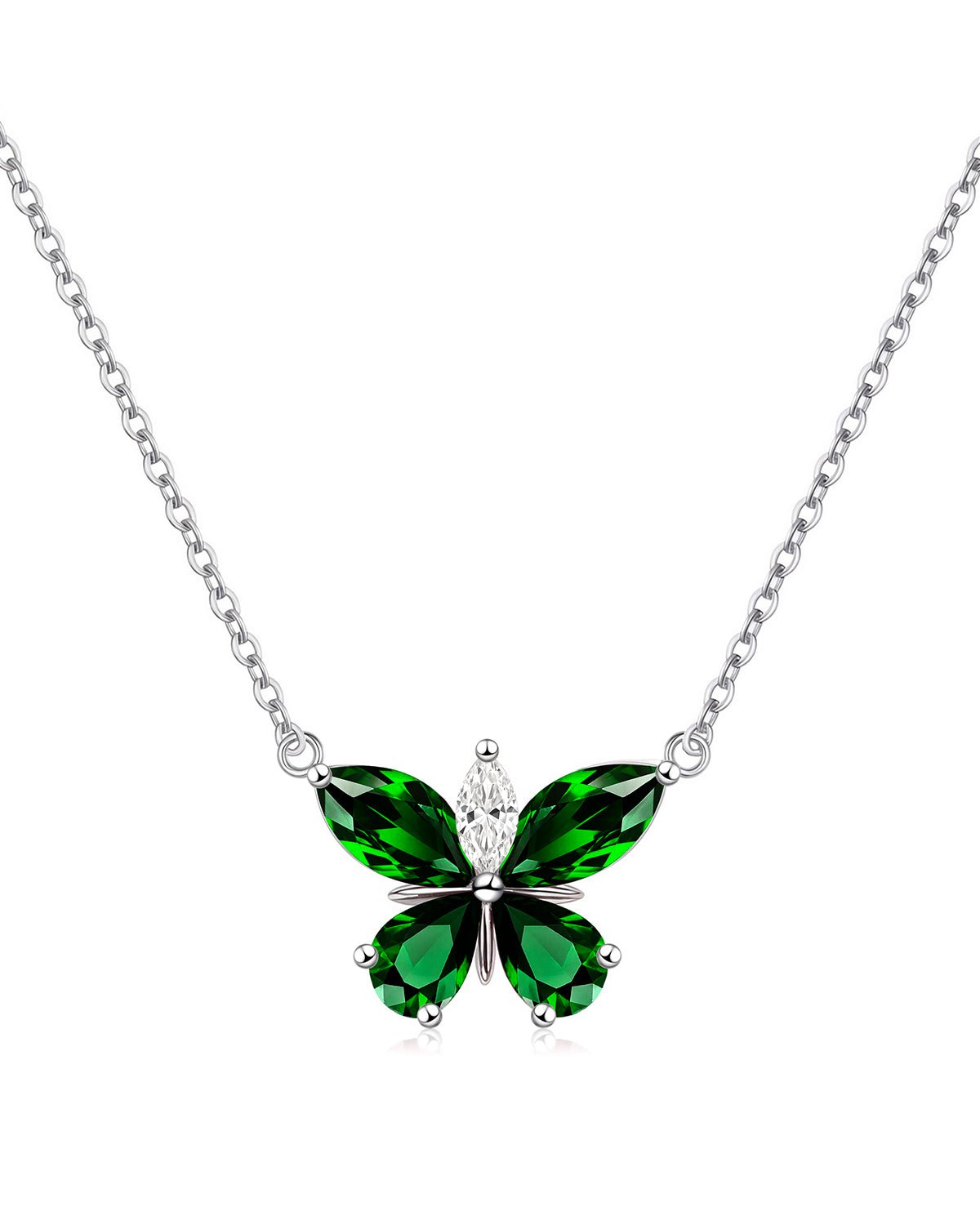 Silver Butterfly Birthstone Necklace