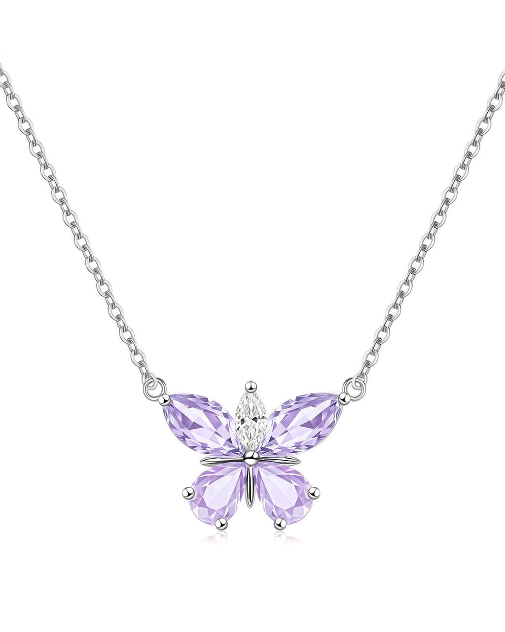 Silver Butterfly Birthstone Necklace