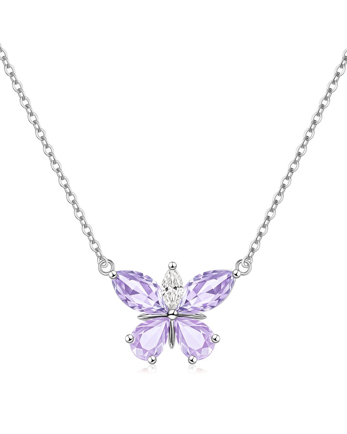 Silver Butterfly Birthstone Necklace