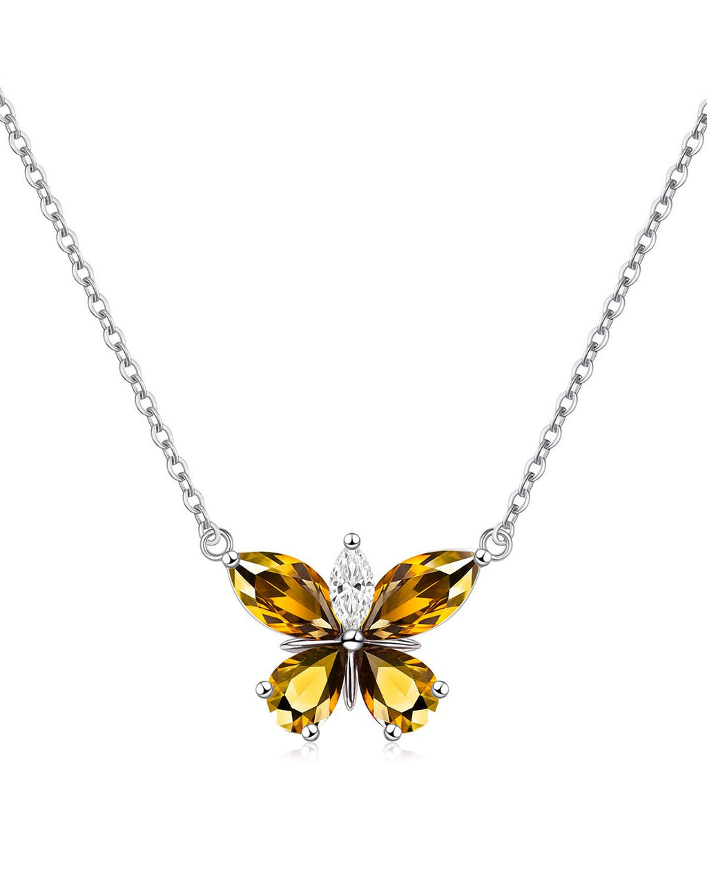 Silver Butterfly Birthstone Necklace