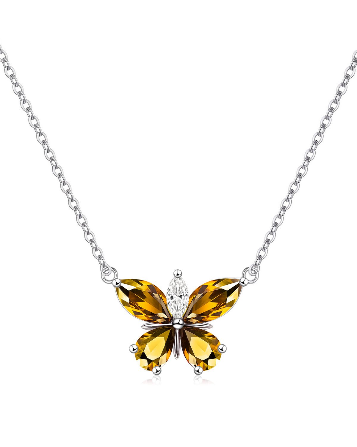 Silver Butterfly Birthstone Necklace
