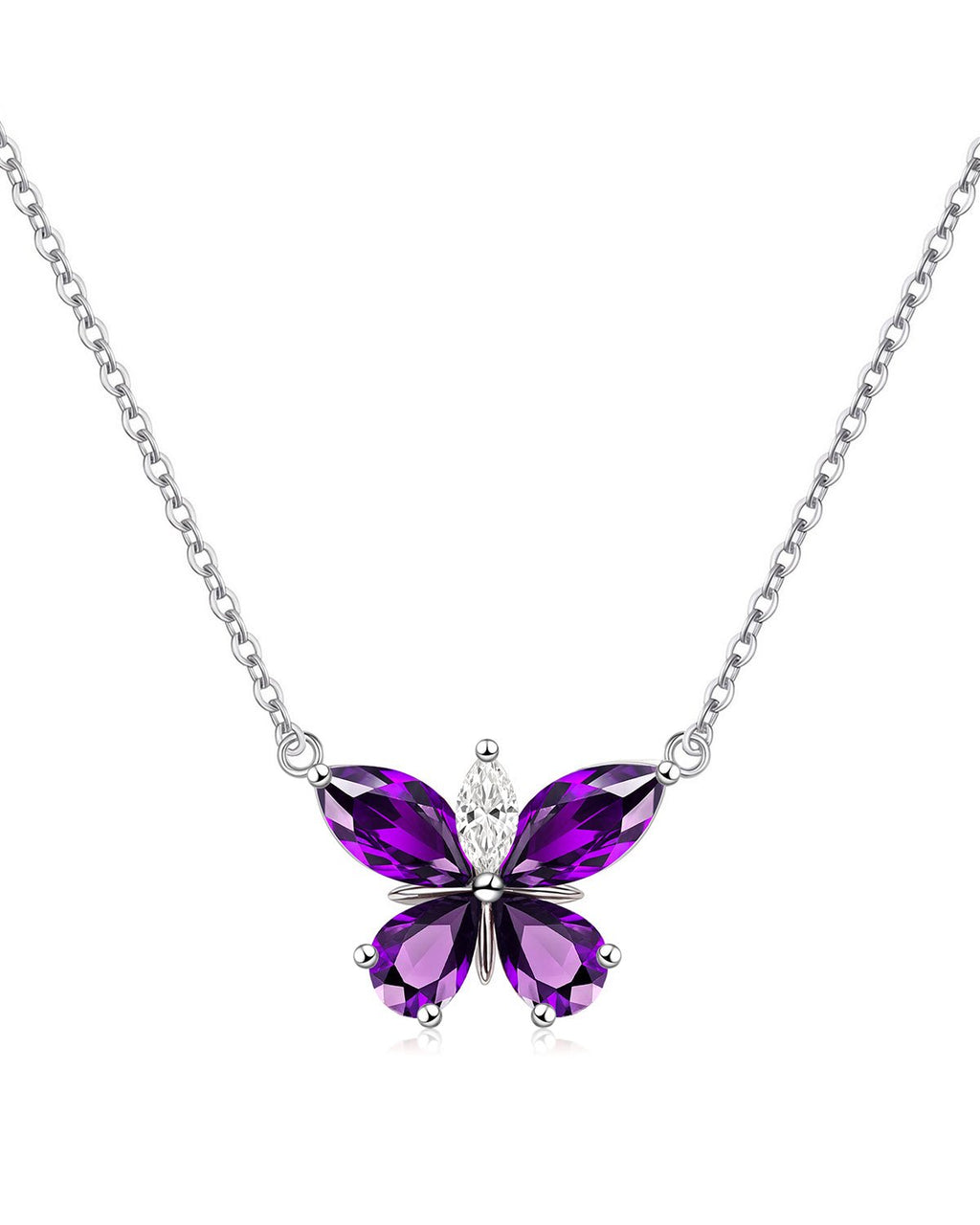 Silver Butterfly Birthstone Necklace