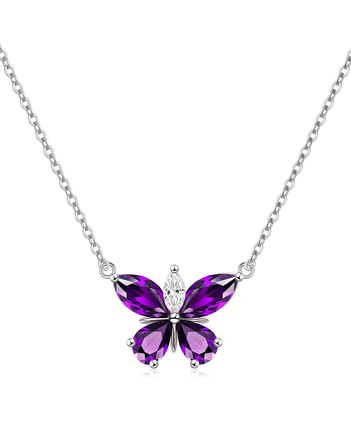 Silver Butterfly Birthstone Necklace