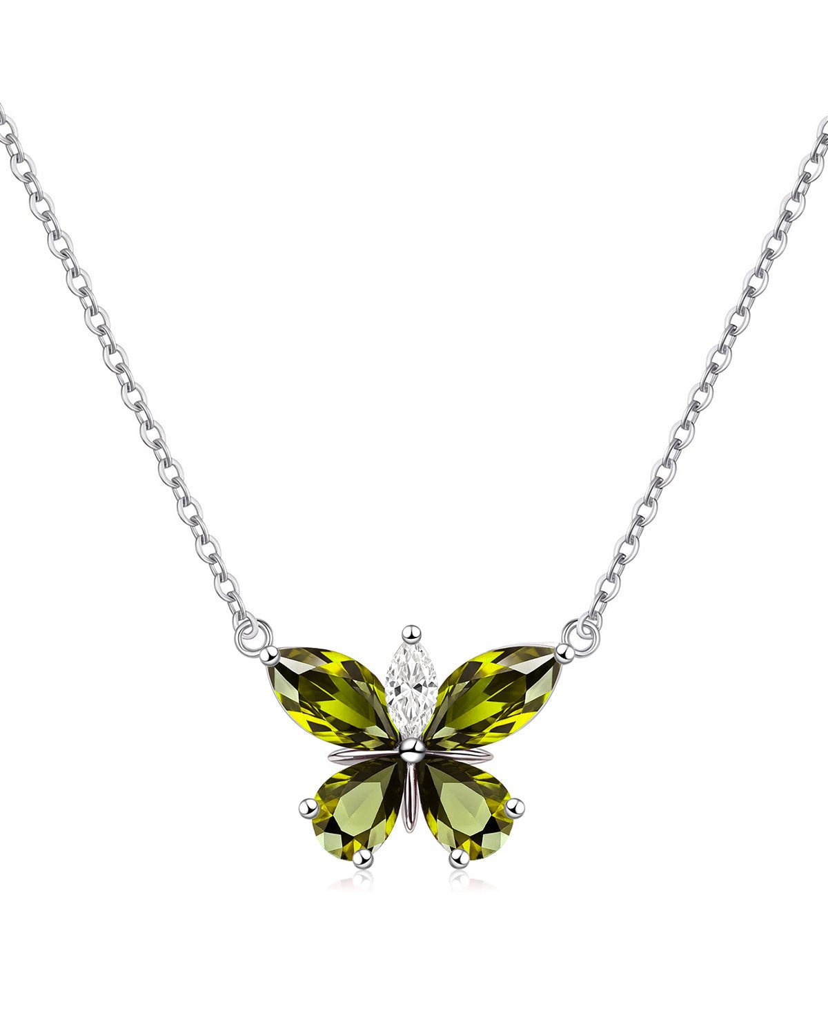 Silver Butterfly Birthstone Necklace