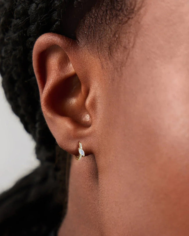 Silver Opal Huggie Hoop Earrings Main Image